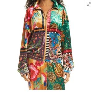 Farm Rio Mixed Scarves Velour Velvet Jacket & Track Pants Co-ord Set Size XS